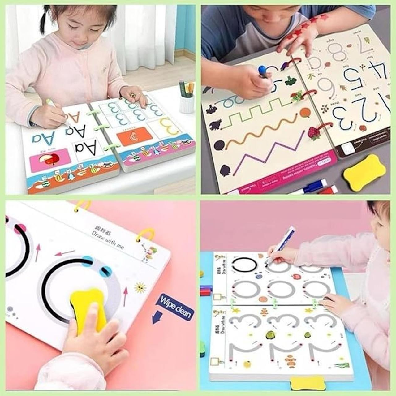 Educational Toys,Reusable Magic Practice Copybook Kit for Kids, Writing Practice and Pen Control Workbook Set