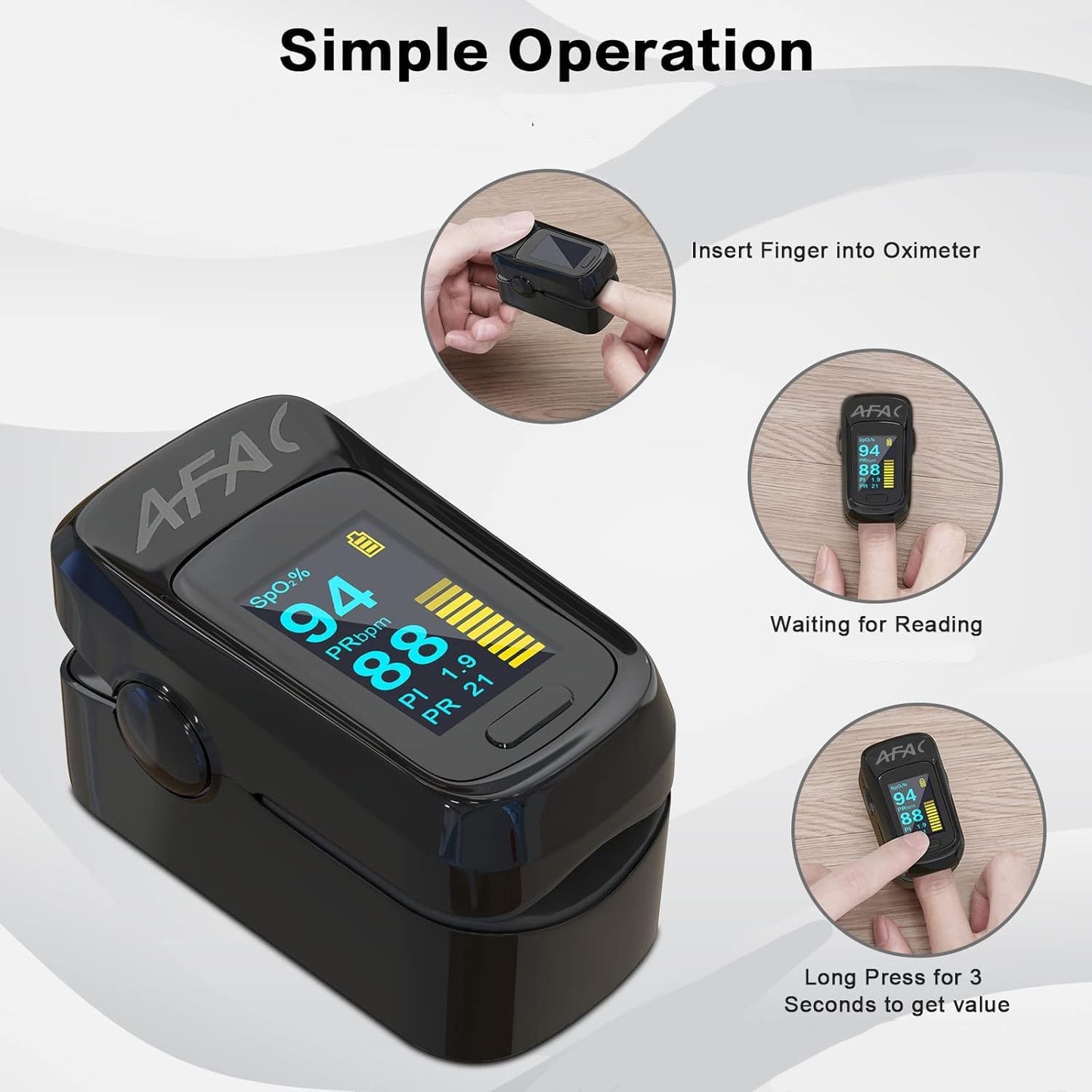 MCP M170 Fingertip advanced OLED Type fingertip Pulse Oximeter measures Oxygen Saturation, Pulse Rate (SpO2), Perfusion Index & Respiratory Rate with Battery (Black)