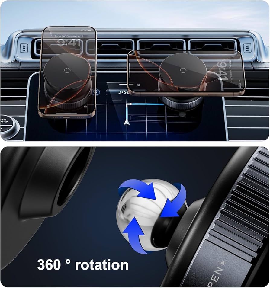 Vacumm Suction Cup Phone Mount Magnetic Car Cell Phone Holder| 360 Rotation | Vacuum Lock Holder for Multipurpose Use | Heavy Duty | Reusable Wall Holder for Kitchen, Bathroom, Desk