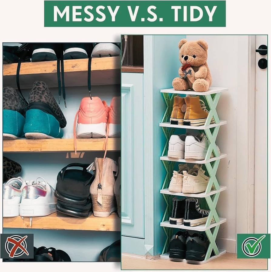 Multipurpose Shoe Rack for Home Plastic, Adjustable Stand Organizer Stackable Storage Bedroom Entryway Shelf Footwear Collapsible Corner Tower Shoes and Book Slots Rack (8 Layer Shoe Rack)