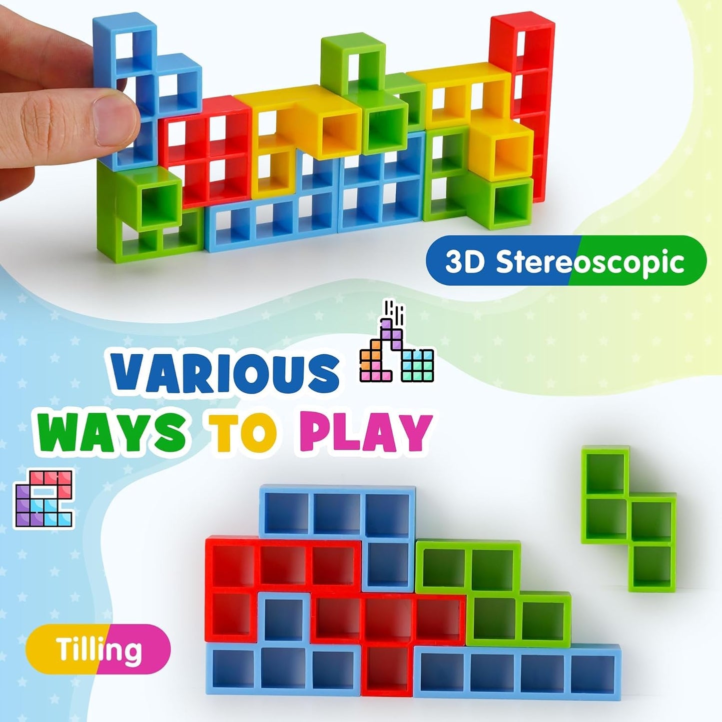 Tetra Tower Game, Tower Building Game, Truz Swinging Tetra Tower Balance Stacking Building Balance Blocks Colorful Building Blocks for Kids 5+ Years and Adults Party Games (16 Pcs)