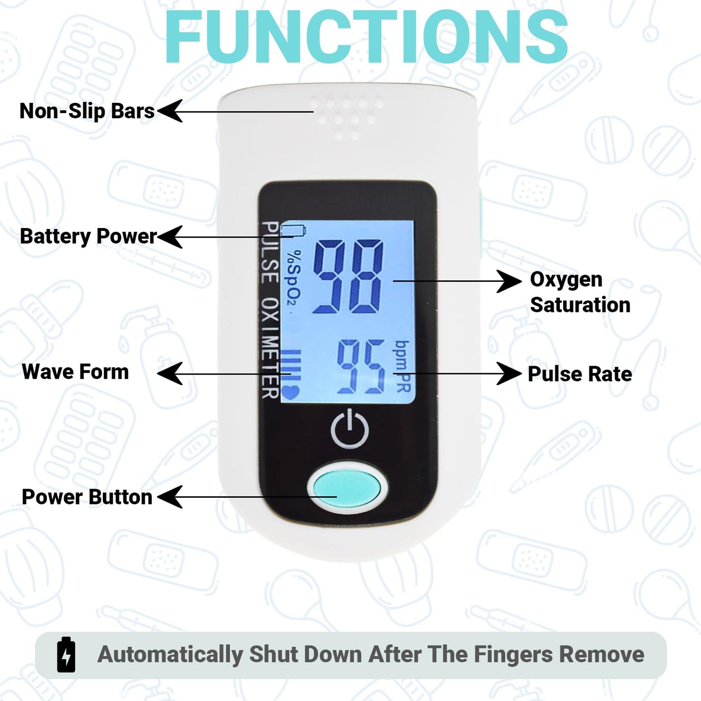 MCP X1805 Pulse Oximeter with Oxygen Saturation Monitor, Heart Rate and SpO2 Levels Oxygen Meter with LED Display Pulse Oximeter