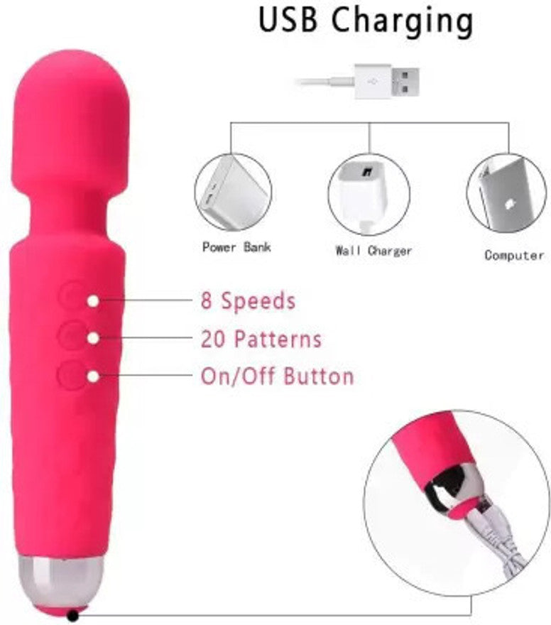 Electric Rechargeable Personal Body Wand Cordless Massager Machine with 20 Vibration Modes and Water Resistant for Full Body