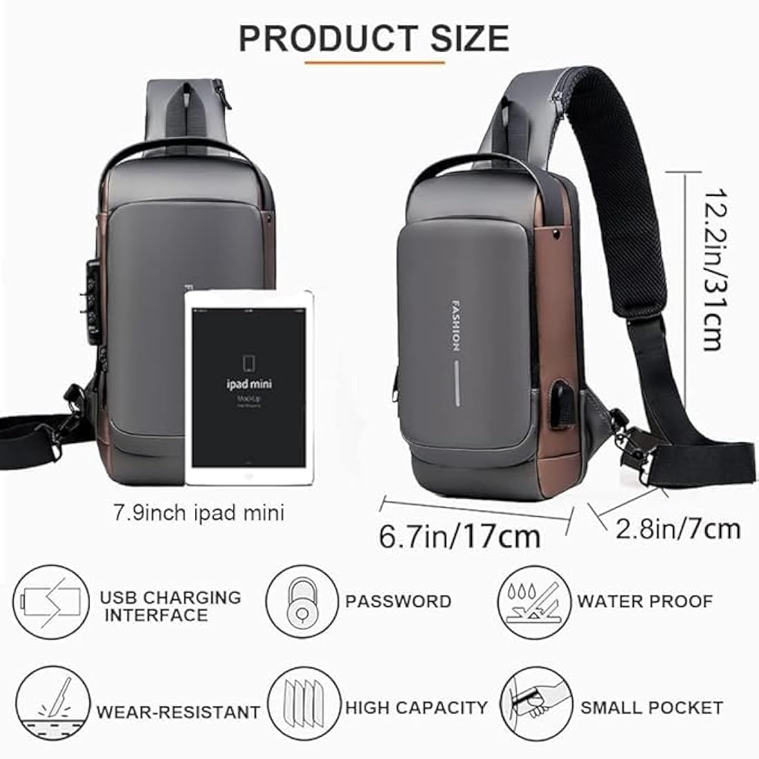 Sling Bag For Men CrossBody Backpack For Men Women, Anti-Theft Chest Bag With USB Charging Port,Messenger Bags, Waterproof Casual Shoulder Bag