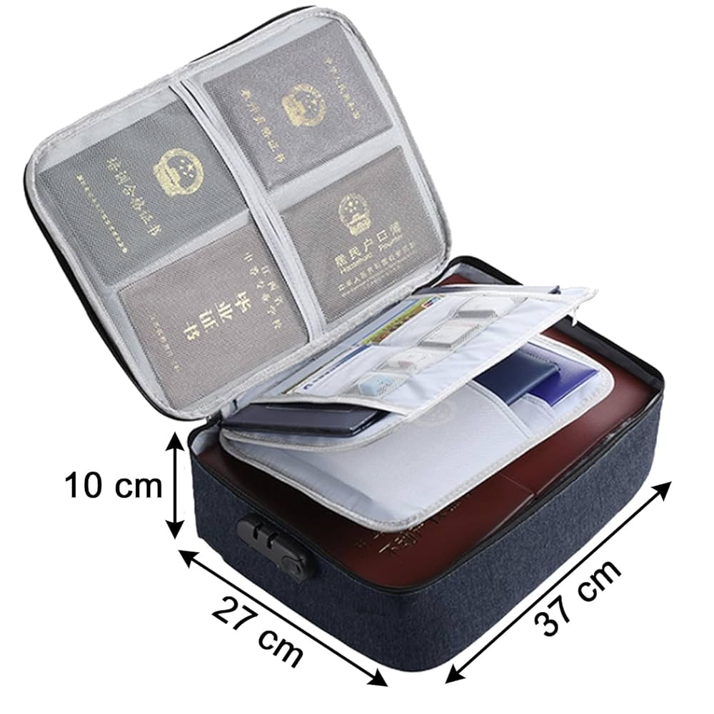 Document Organizer Bag Multilayer Travel File Organiser Document Storage Bag with Lock Waterproof File Folders Certificates A4 Document file organizer Safe Pouch for Home Office Travel