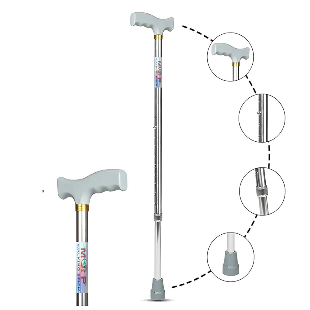 Jindal Premium Height Adjustable Walking Stick Aluminium Cane Hand Stick Trekking Support Stick for Men, Women & Old People