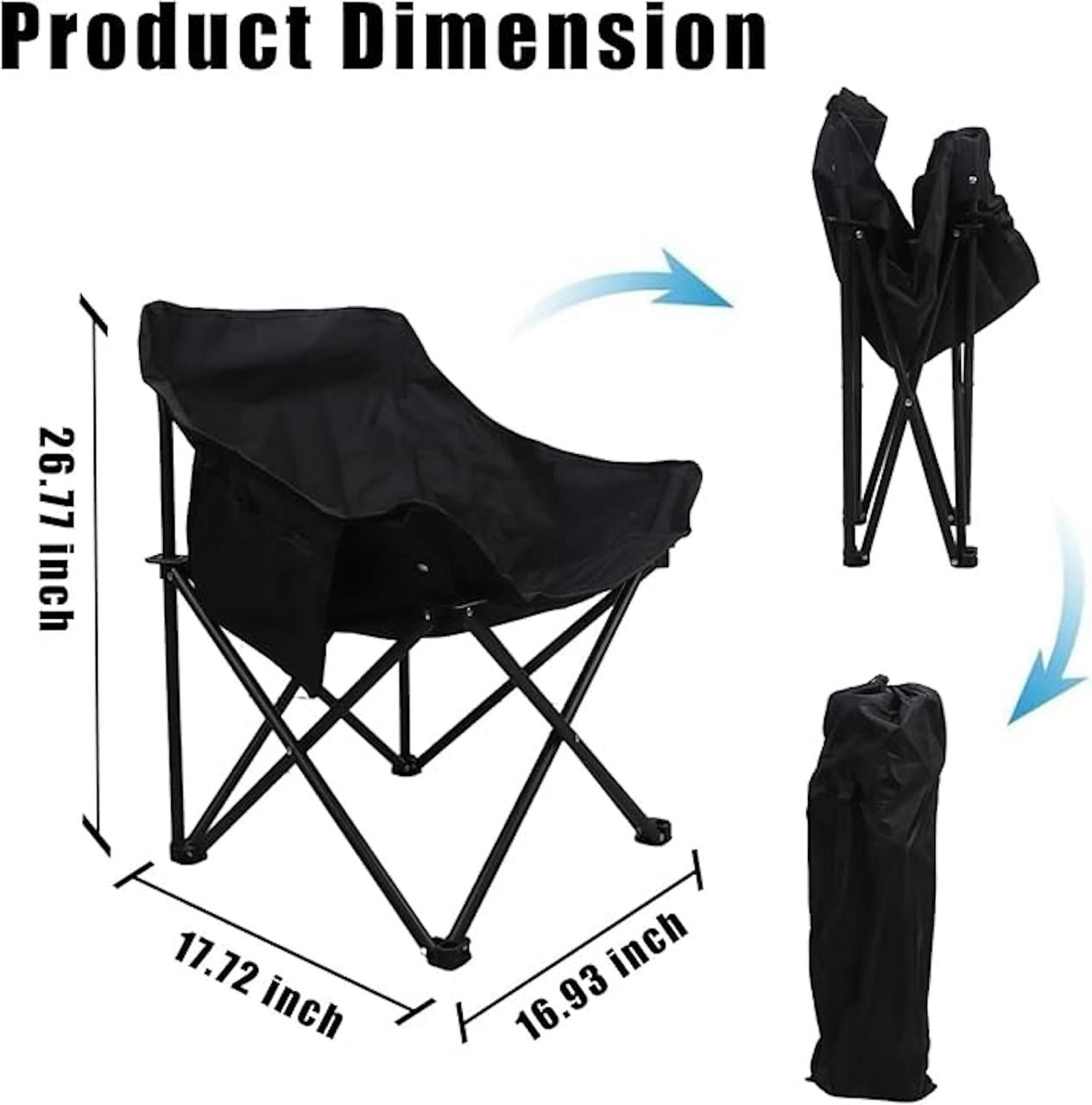 Folding Chair Big with Side Pocket - Portable Foldable Nylon Base Fabric Camping Chair for Fishing Beach Picnic Outdoor Garden Chair