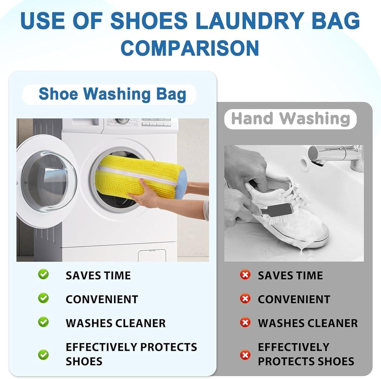 Shoe Bag Washing Machine, Invisible Zipper Side Opening Shoe Washing Bag for Washer and Dryer, Shoe Laundry Bags for Sneakers, Reusable Shoe Cleaning Bag for All Shoe Sizes