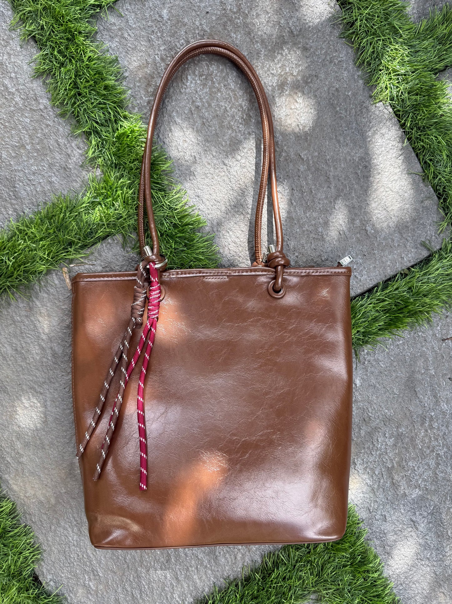 Classic Tan Leather-Finish Tote Bag