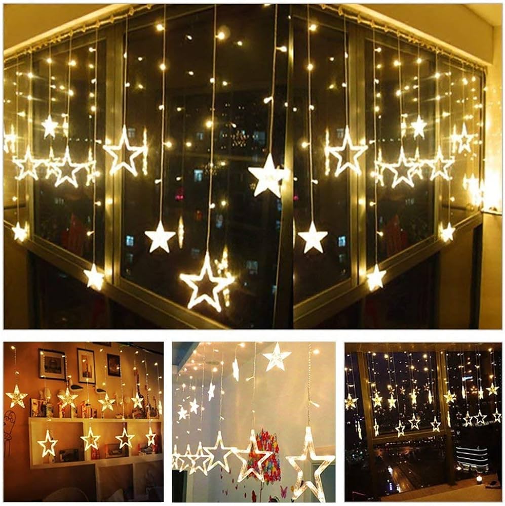 12 LED Star String Light Warm White 138 LEDs, 3 Mtr Decorative Lights for Decoration Christmas, Wedding, Party, Home & Patio Decorative Lighting for Living Room, Parties, Weddings