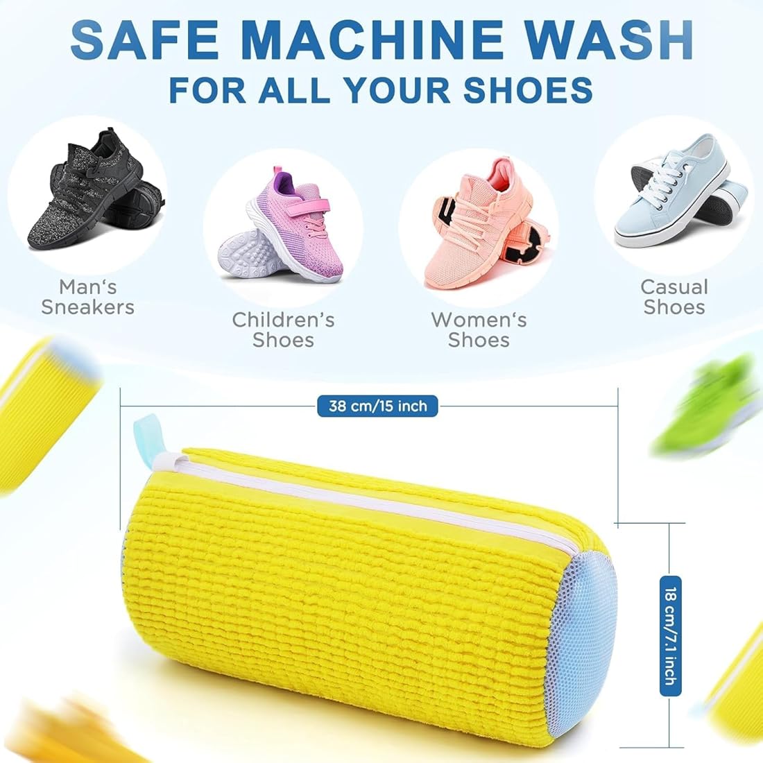 Shoe Bag Washing Machine, Invisible Zipper Side Opening Shoe Washing Bag for Washer and Dryer, Shoe Laundry Bags for Sneakers, Reusable Shoe Cleaning Bag for All Shoe Sizes