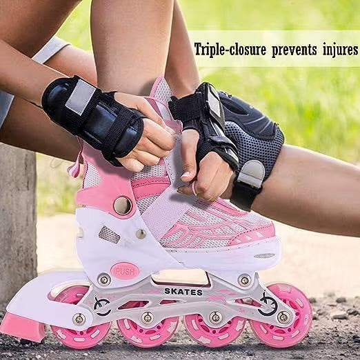 Skating Shoes Inline Skates w/ Light Up Wheels LED Flashing Roller Skates for Kids Boys Girls Adjustable Skating Shoes Comfertable Skate for Outdoor Fun with Roller Skates for 5-16 Yrs Boys and Girls Adjustable Skating Shoes Comfertable Skate for Outdoor