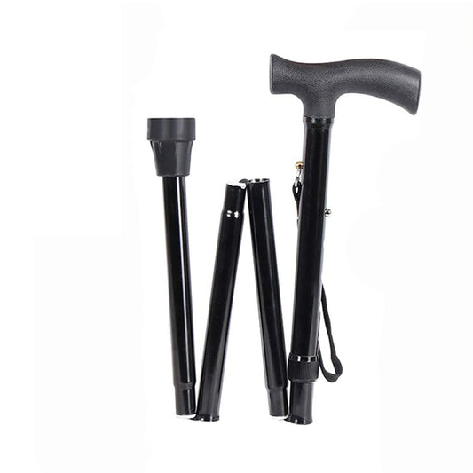 Healthcare 4 Folding Sections Aluminium Foldable Walking Stick Adjustible Height, for Men, Women & Old People Support, Trekking Cane Stick, Easy to Store (Black)