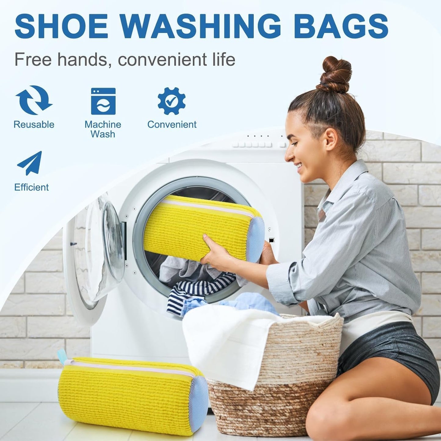 Shoe Bag Washing Machine, Invisible Zipper Side Opening Shoe Washing Bag for Washer and Dryer, Shoe Laundry Bags for Sneakers, Reusable Shoe Cleaning Bag for All Shoe Sizes