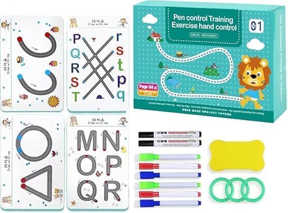Magical Tracing Workbook Set, Hand Writing Pen Control Training Book For Learning To Write The Alphabets & Numbers, Preschool Educational Reusable Learning Book For Kids