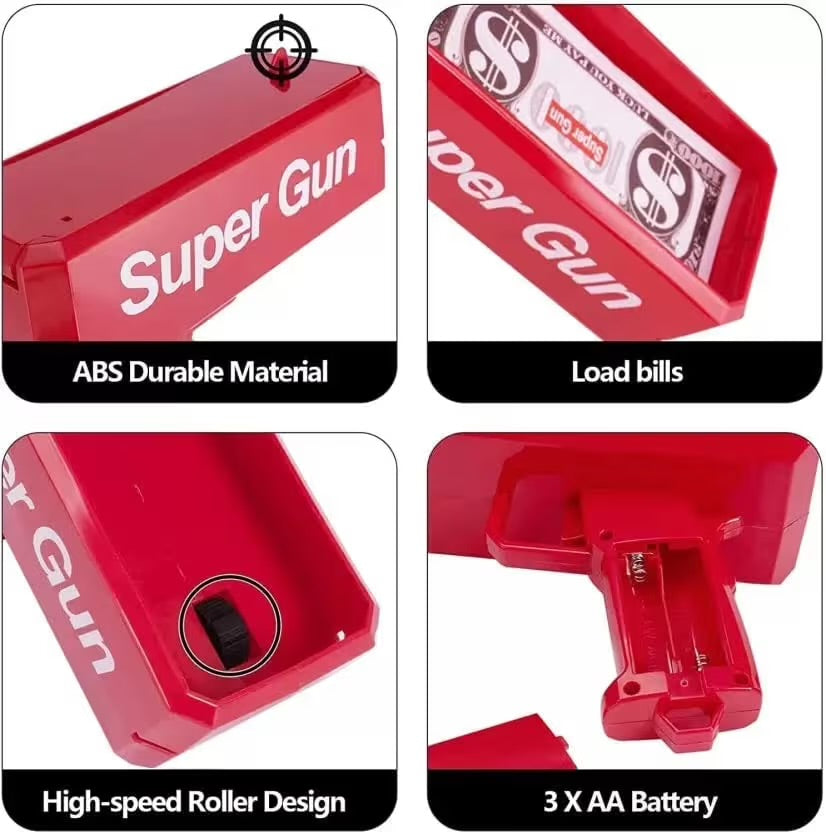 Super Money Gun Cash Cannon for Wedding, Parties and Fun – Includes 100 Fake Dollars Supreme Money Gun Cash
