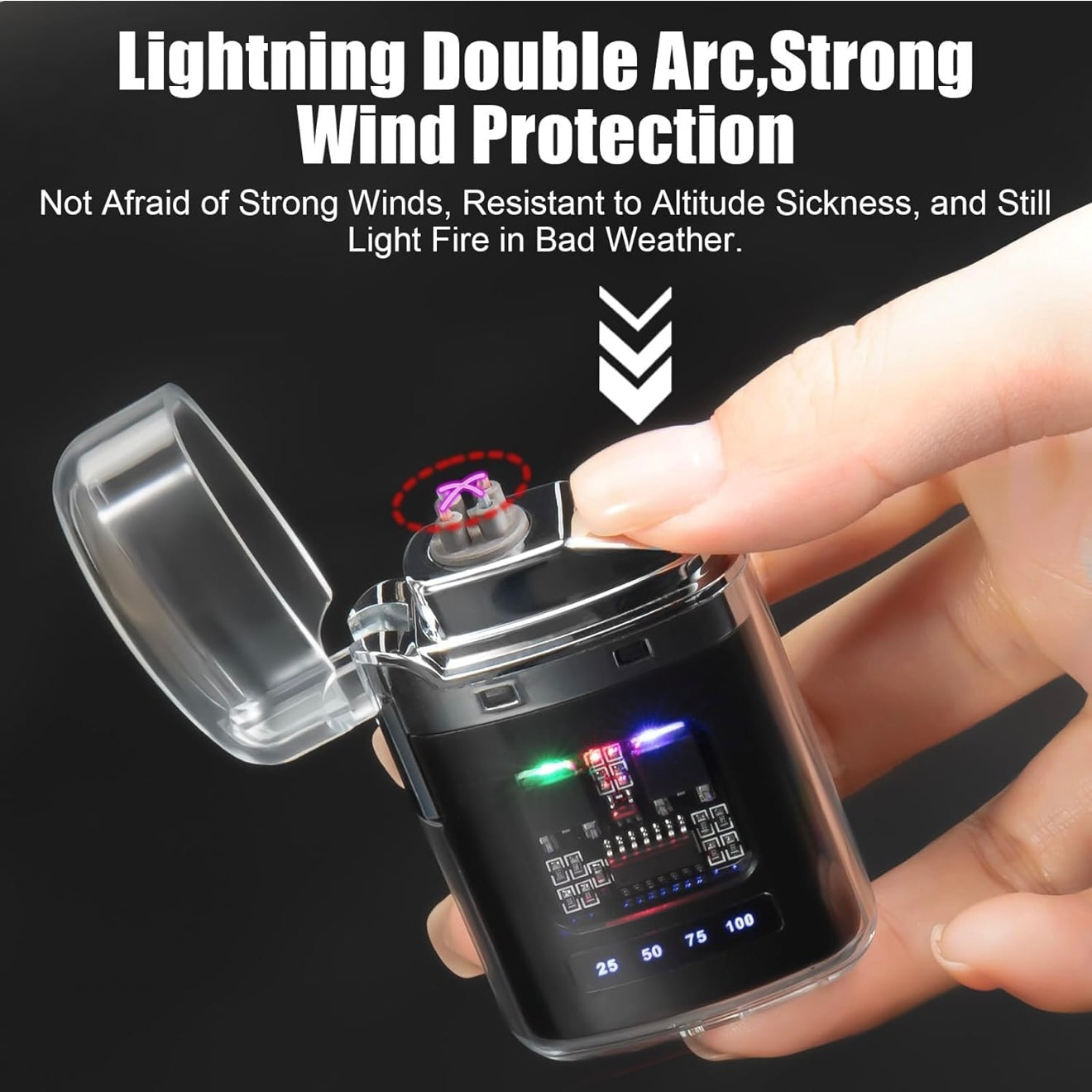 Waterproof USB Rechargeable LED Flashlight Lighter – Transparent Keychain Torch with Plasma Arc, Windproof Flameless Mini Lantern for Outdoor, Camping, Hiking & Survival