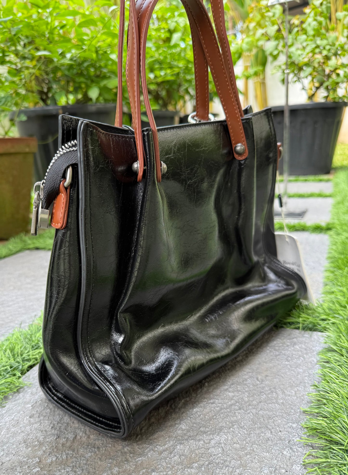 Classic Black Leather Finish Handbag