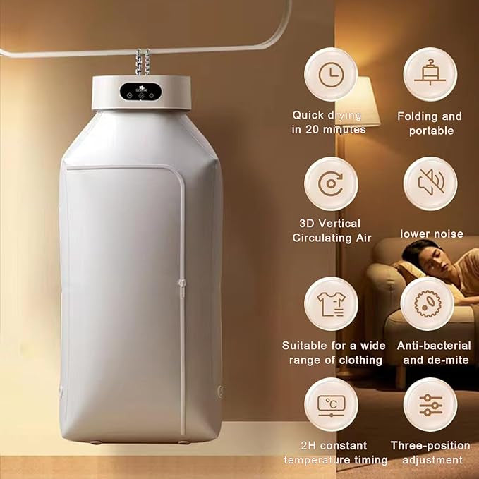 Laundry Dryer Electric Portable Dryer with Timer UV Sterilization 1200 Closet Hot Air Dryer for Apartments