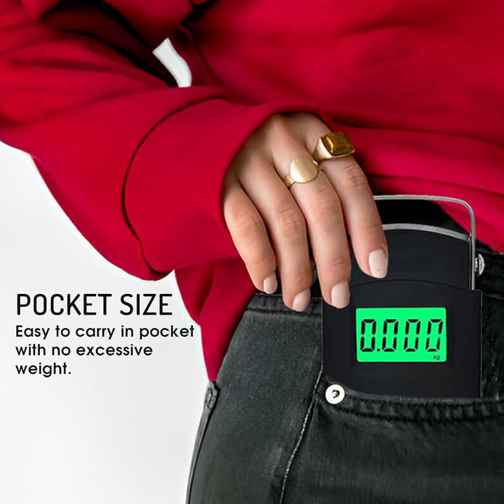 50kg Digital Luggage Weighing Scale. Portable Electronic Weight Machine for Travel & Flights. LCD Display. Accurate, Lightweight, Handheld Luggage Scale for Bags, Suitcases, Home, Airport Use.