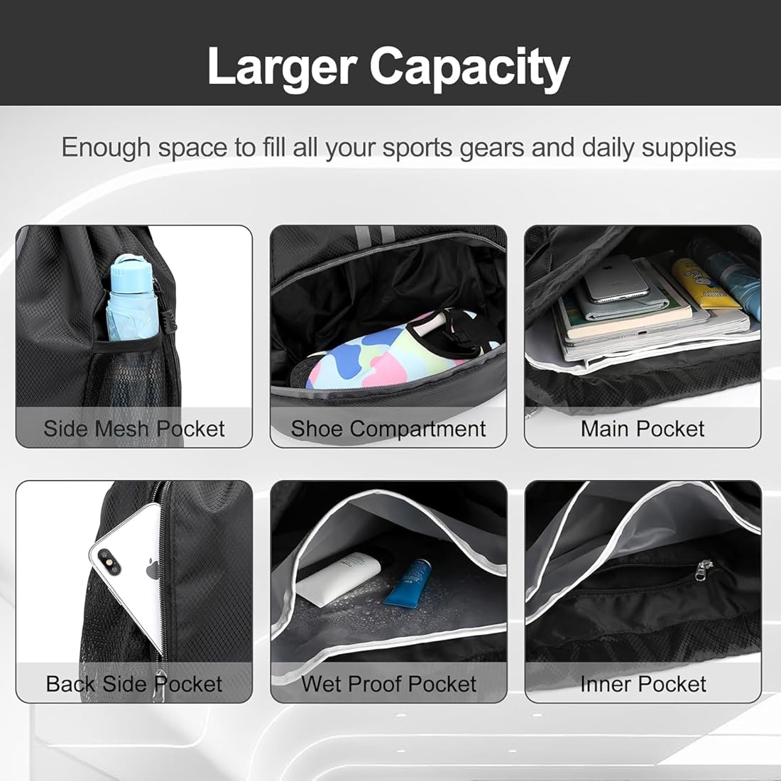 Sports Drawstring Bag Backpack for Men Women - Basketball Bag Gym Backpack Dedicated Shoe Compartment | Waterproof Large Space Gym Bag
