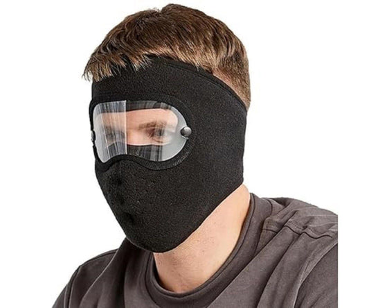 Winter Face Mask with Detachable Goggles, Windproof Full Face Cover, Breathable Head Protection with Ear Coverage, Black