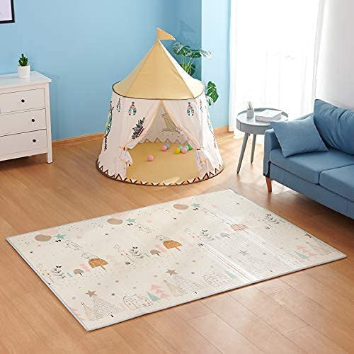Reversible Baby Play Mat, BPA Free Learning & Crawling Foldable Foam Mat Non Slip Reversible Road & Lane Printed Baby Play Mat , Cute Foldable Thick Foam Floor Mats for Toddlers Kids Play Room