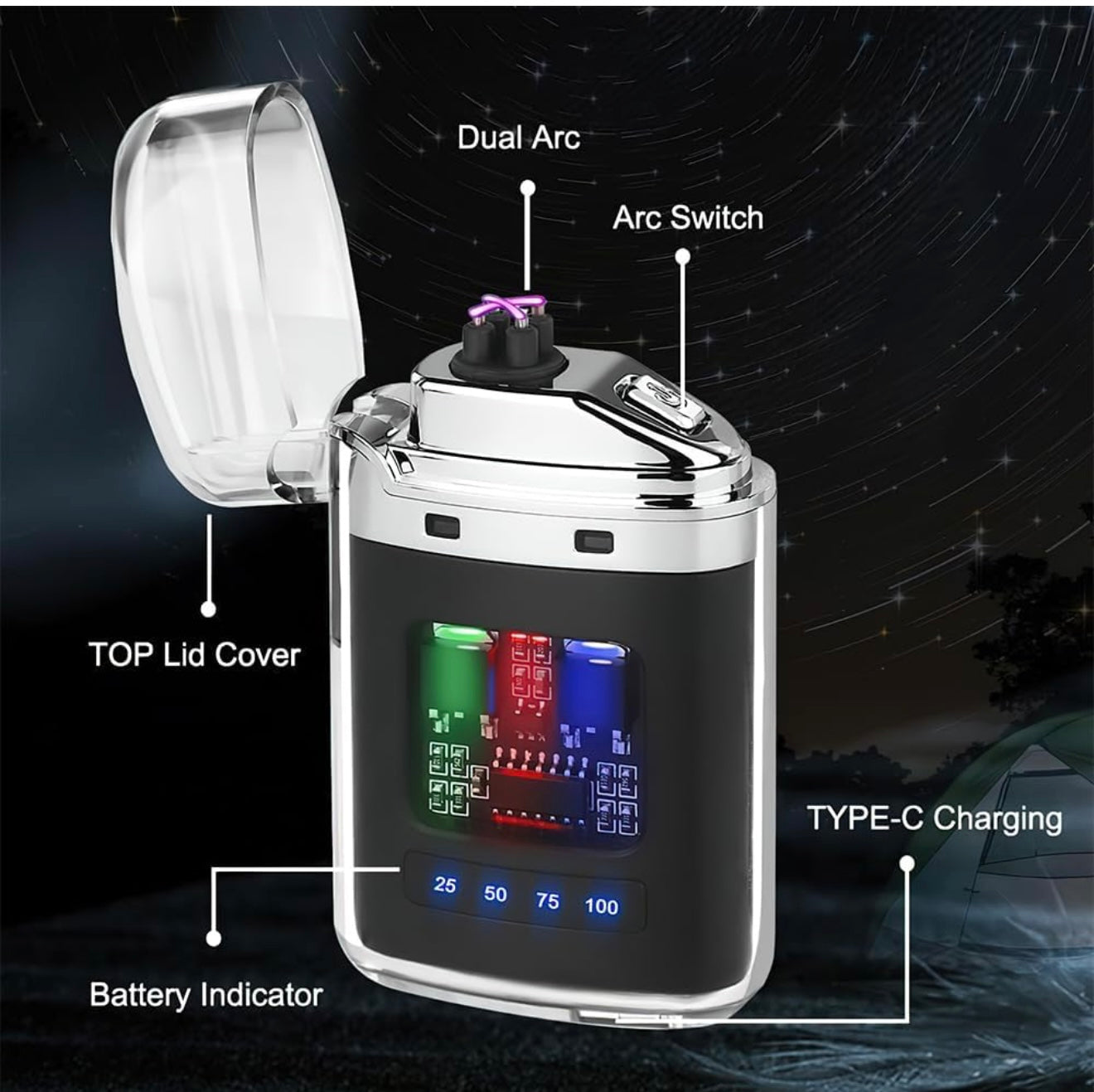 Waterproof USB Rechargeable LED Flashlight Lighter – Transparent Keychain Torch with Plasma Arc, Windproof Flameless Mini Lantern for Outdoor, Camping, Hiking & Survival