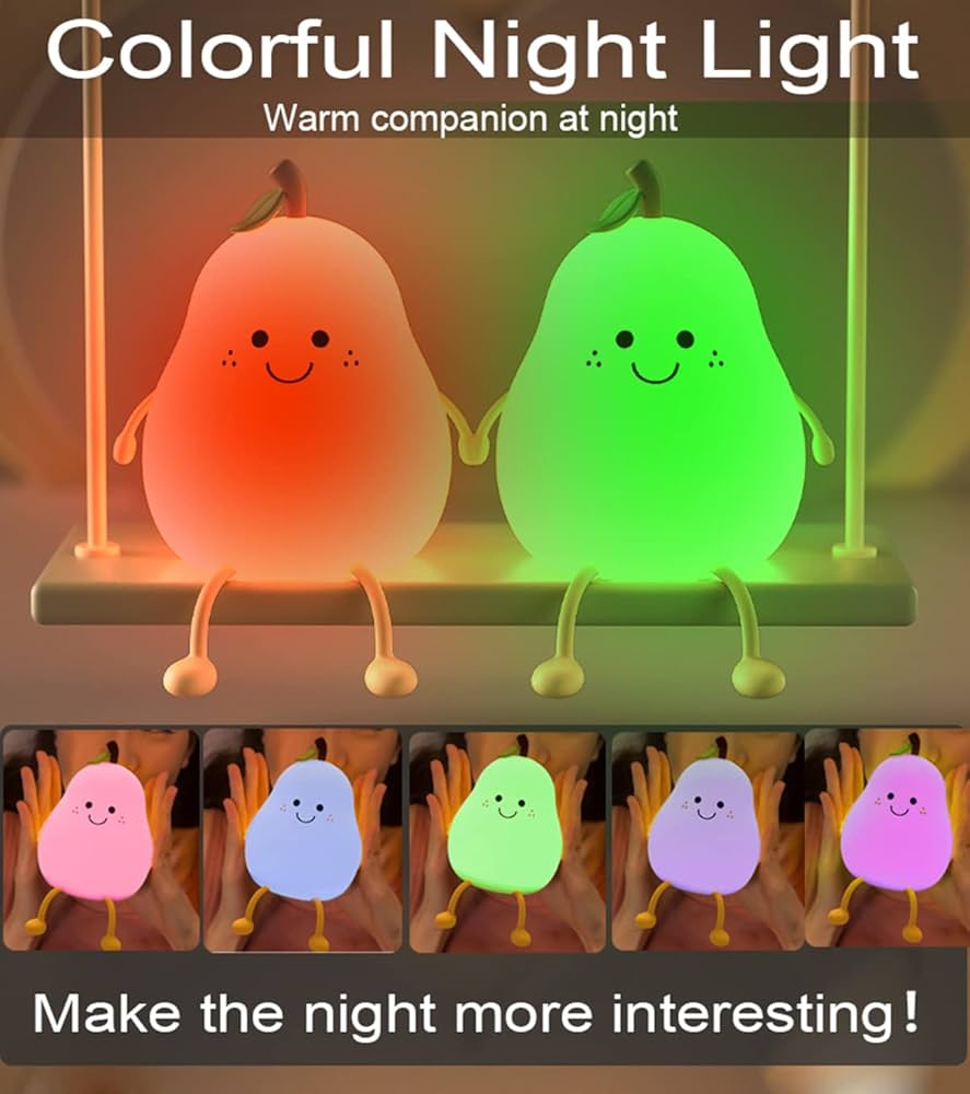 Cute Silicone Night Light for Kids,Dimmable Nursery Pear Lamps,Kawaii Room Decor Fruit Night Light Bedside Lamp for Baby and Toddler