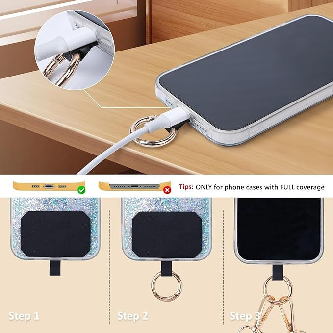 Phone Strap with Zippered Pouch, Detachable Clip and Go Strap with Leather Wallet Crossbody Adjustable Chain Lanyard Mobile String for Phones Sling Case, Gift for Women