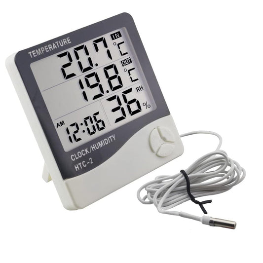 MCP Healthcare Digital Thermometer Hygrometer HTC-2 Room Thermometer with Humidity Incubator Meter and Accurate Temperature Indicator Wall Mounting LCD Digital Clock Monitor for Indoor