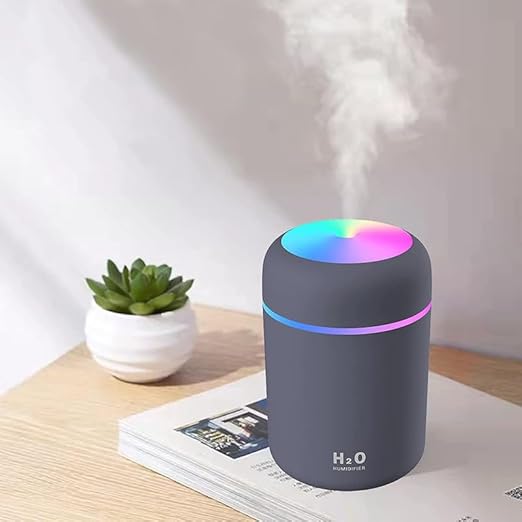 Colorful Mini Humidifier, USB Desktop Humidifier For Car, Office Room, Bedroom, Auto Shut-Off, 2 Mist Modes, Super Quiet (Grey) ,300 Ml