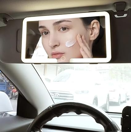 LED Car Vanity Mirror – Rechargeable Sun Visor Makeup Mirror with 3 Light Modes & 80 LEDs, Dimmable Touch Control, Universal Fit for Car, Truck & SUV – Bright & Adjustable Lighting