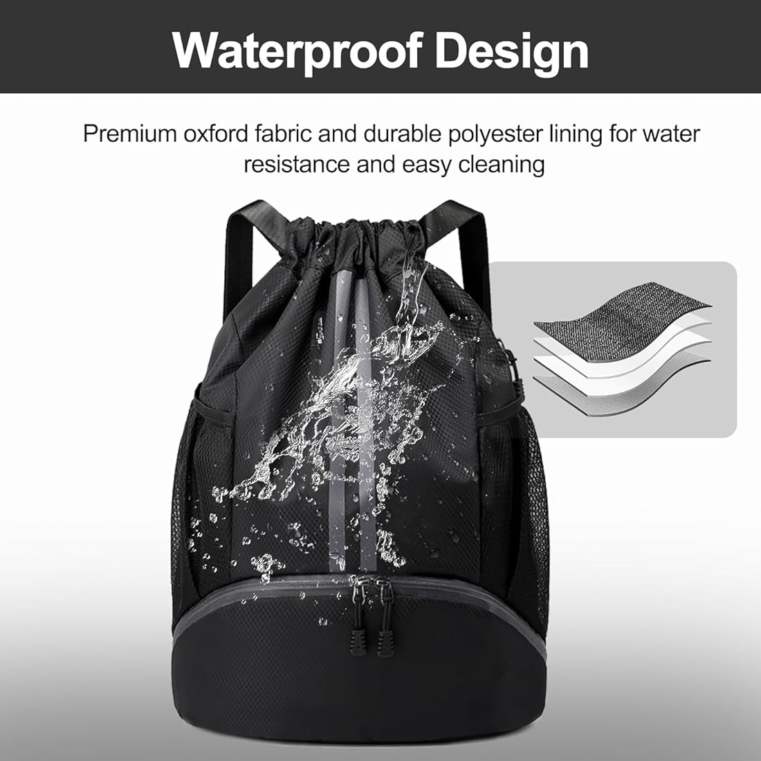 Sports Drawstring Bag Backpack for Men Women - Basketball Bag Gym Backpack Dedicated Shoe Compartment | Waterproof Large Space Gym Bag