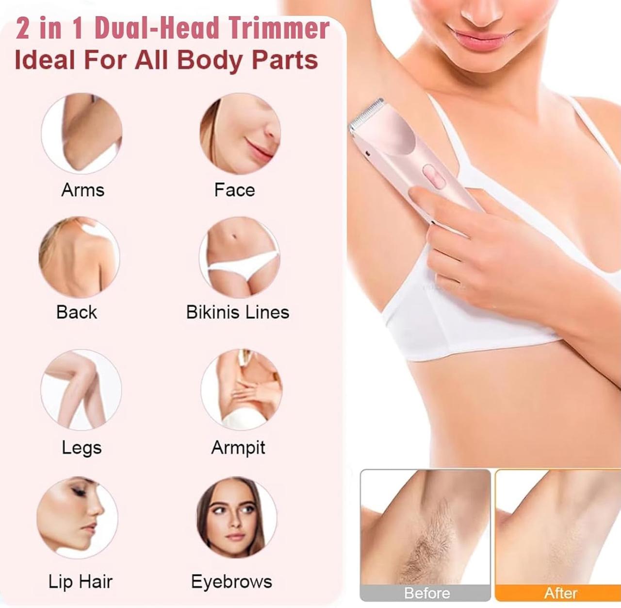 Electric Shaver for Women, 2-in-1 Electric Razor for Womens Legs Underarm Face Pubic Hairs, Rechargeable Razor Body Hair Trimmer Wet & Dry Use