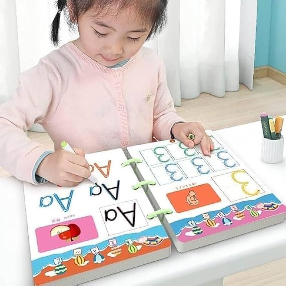 Magical Tracing Workbook Set, Hand Writing Pen Control Training Book For Learning To Write The Alphabets & Numbers, Preschool Educational Reusable Learning Book For Kids