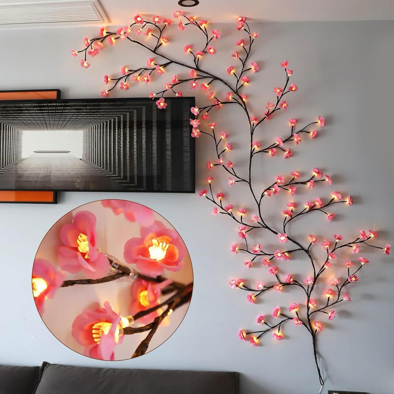 LED Tree Branch Lights for Wall, Cherry Blossom Willow Vine Twig Decor Garland,8 Lighting Modes,Christmas Decorations Indoor for Home Wall Door Window
