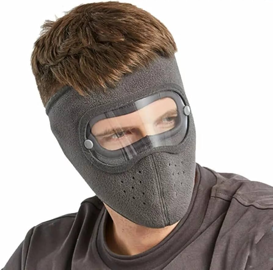 Winter Face Mask with Detachable Goggles, Windproof Full Face Cover, Breathable Head Protection with Ear Coverage, Black