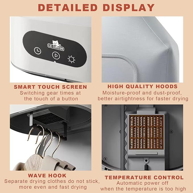 Laundry Dryer Electric Portable Dryer with Timer UV Sterilization 1200 Closet Hot Air Dryer for Apartments