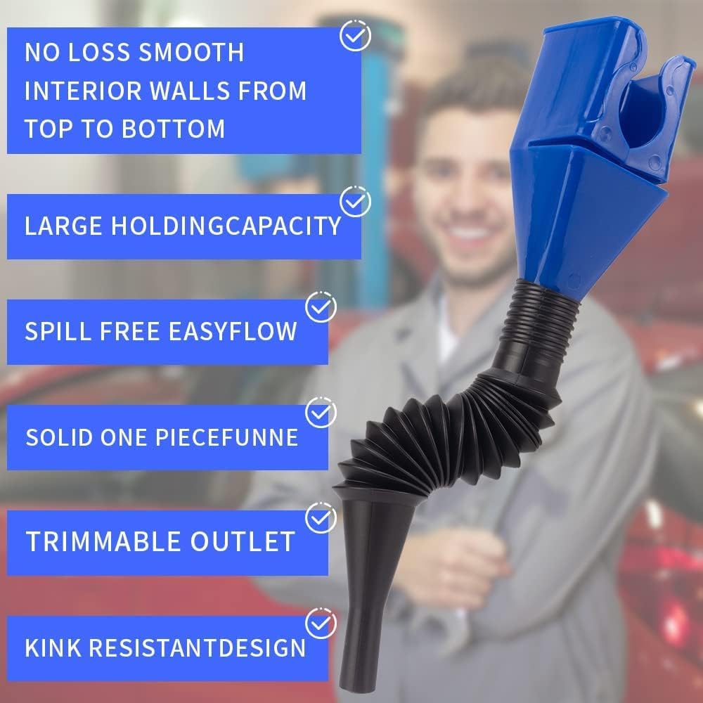 Fuel Transfer Funnel with Retractable Hose – Universal Anti-Spill Funnel for Petrol, Diesel, Oil, Coolant & More