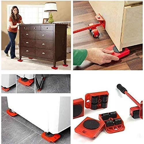 Heavy Furniture and Appliance Mover Tool Set - Roller Lifter Moving System With 4 Wheel Sliders Kit (Set of 1)