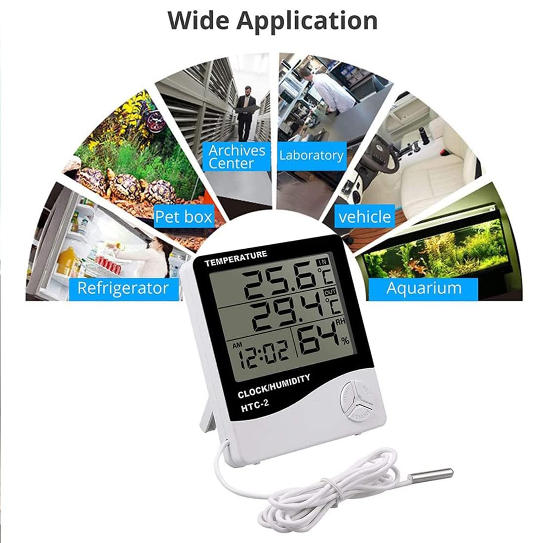 MCP Healthcare Digital Thermometer Hygrometer HTC-2 Room Thermometer with Humidity Incubator Meter and Accurate Temperature Indicator Wall Mounting LCD Digital Clock Monitor for Indoor