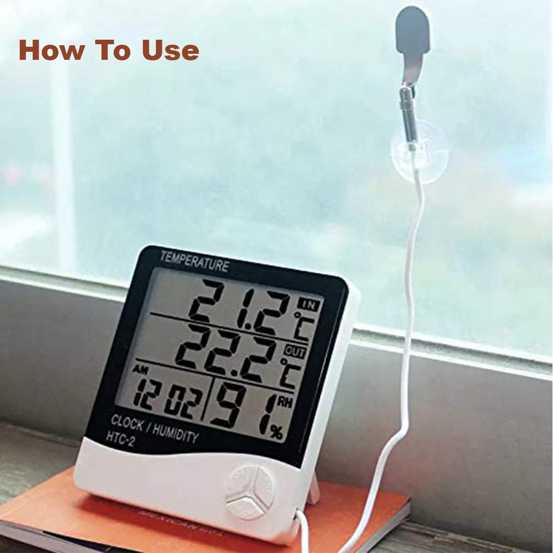 MCP Healthcare Digital Thermometer Hygrometer HTC-2 Room Thermometer with Humidity Incubator Meter and Accurate Temperature Indicator Wall Mounting LCD Digital Clock Monitor for Indoor