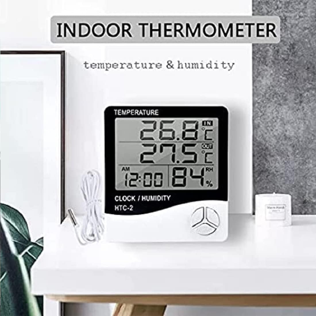 MCP Healthcare Digital Thermometer Hygrometer HTC-2 Room Thermometer with Humidity Incubator Meter and Accurate Temperature Indicator Wall Mounting LCD Digital Clock Monitor for Indoor