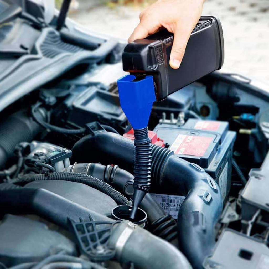 Fuel Transfer Funnel with Retractable Hose – Universal Anti-Spill Funnel for Petrol, Diesel, Oil, Coolant & More