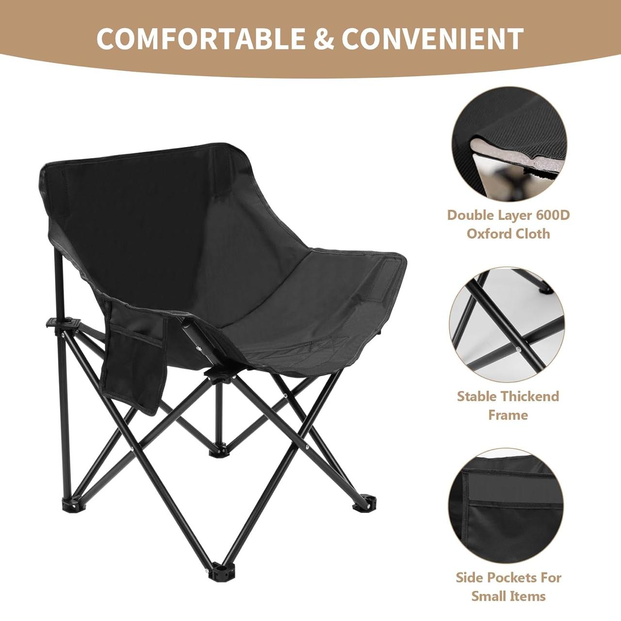 Folding Chair Big with Side Pocket - Portable Foldable Nylon Base Fabric Camping Chair for Fishing Beach Picnic Outdoor Garden Chair