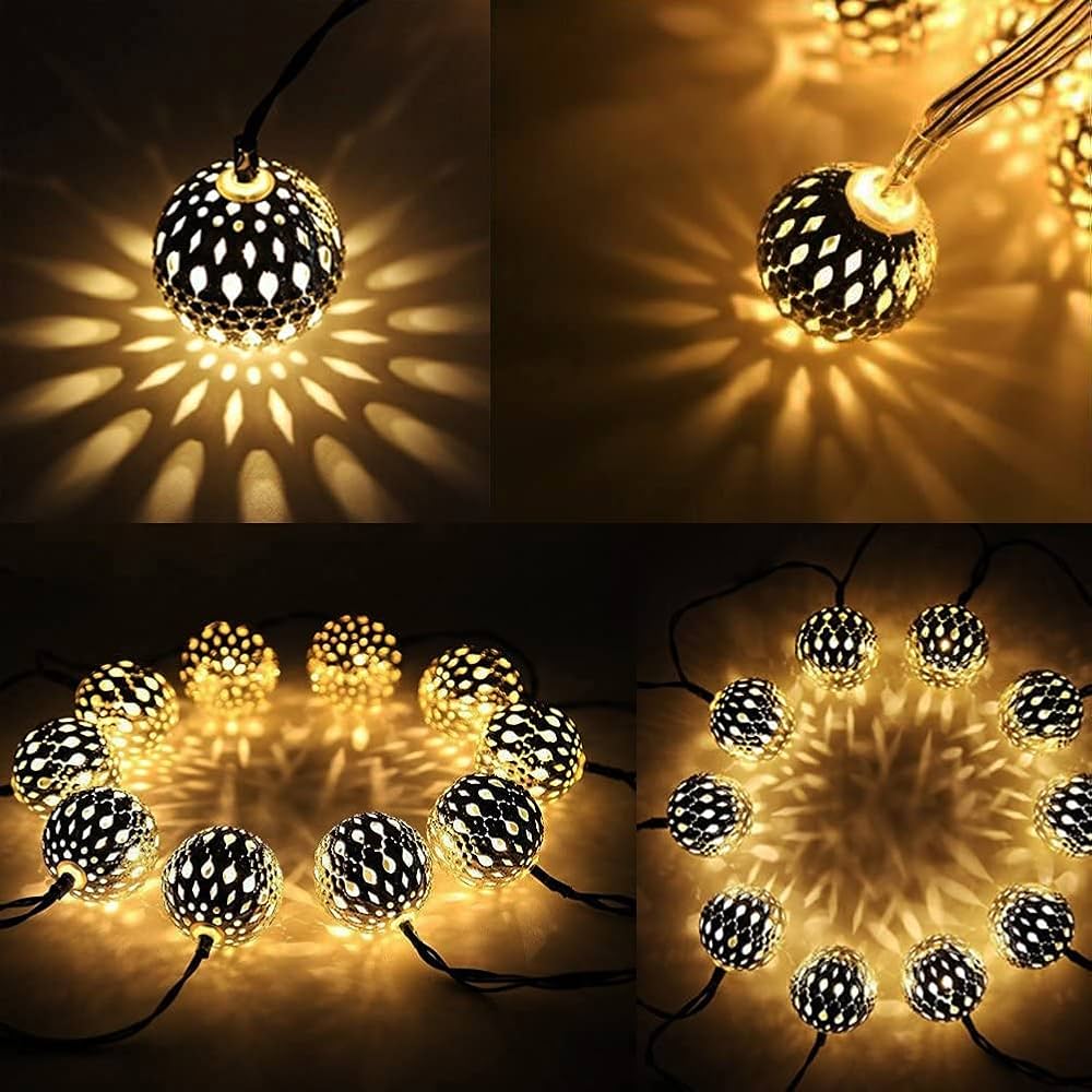 Copper Moroccan Ball 11Ft 16LED Fairy String Light, Diwali Lights For Decoration For Home, Led Lights For Home Decoration, Diwali Lights