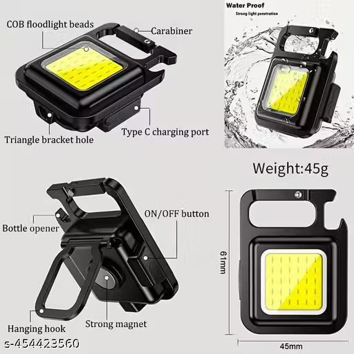 Multifunction Keychain LED Light with COB Floodlight, Bottle Opener & Magnetic Base – USB Rechargeable
