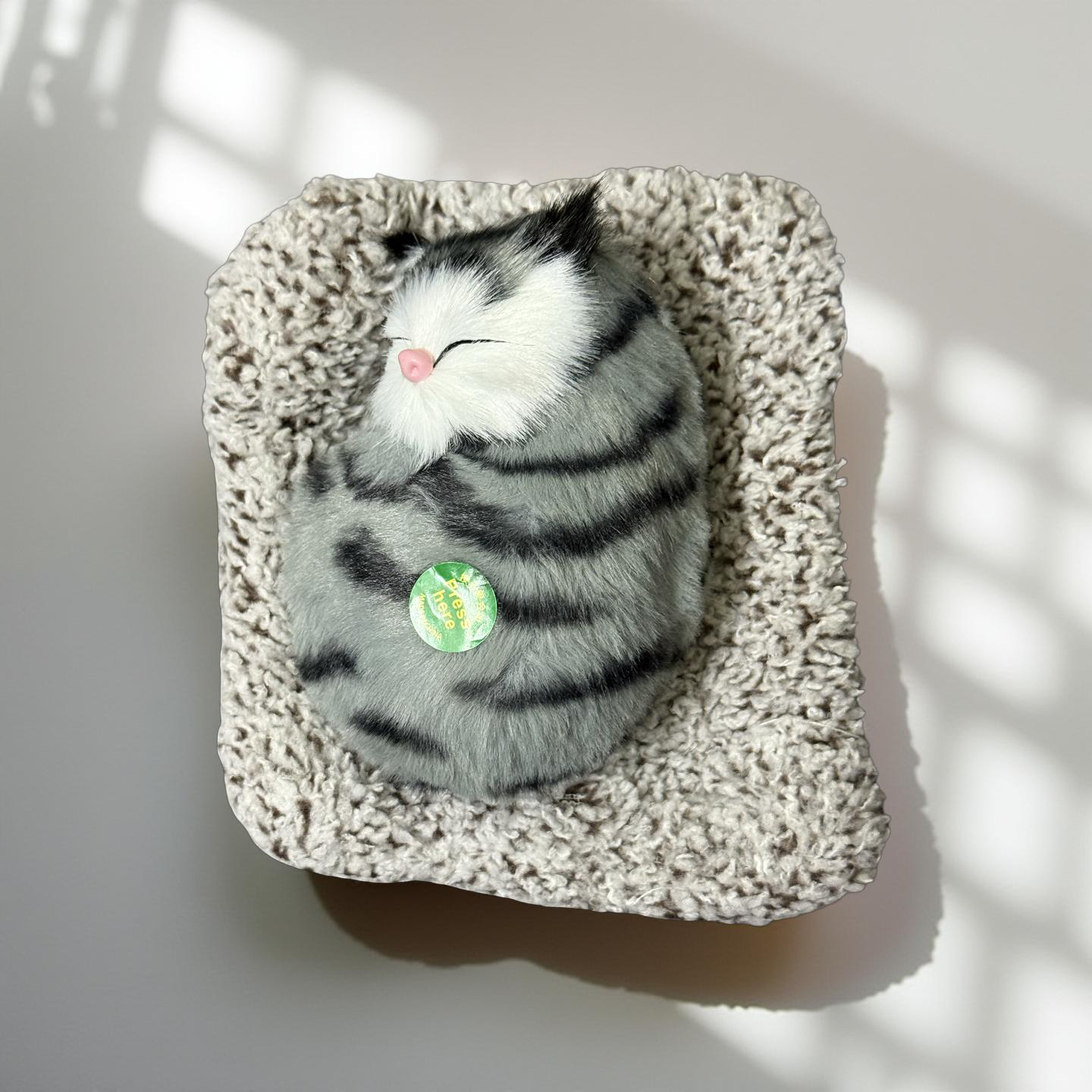 Sleeping Cat Toy with Sound | Soft Plush Cat Animal Toy for Children | Press Activated Realistic Sounds