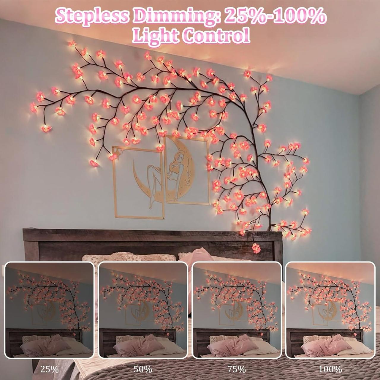 LED Tree Branch Lights for Wall, Cherry Blossom Willow Vine Twig Decor Garland,8 Lighting Modes,Christmas Decorations Indoor for Home Wall Door Window